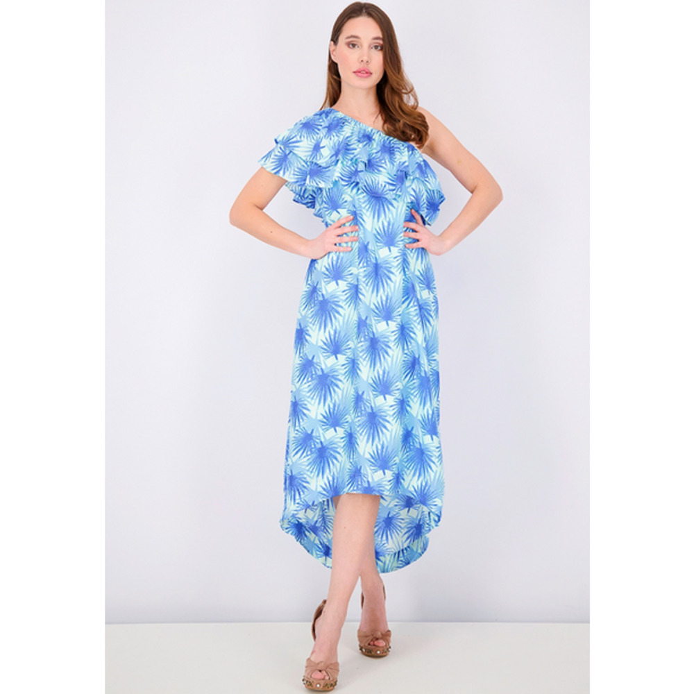 Vineyard Vines Electric Palm Leaf Ruffled One Shoulder High-Low Maxi Dress NWOT